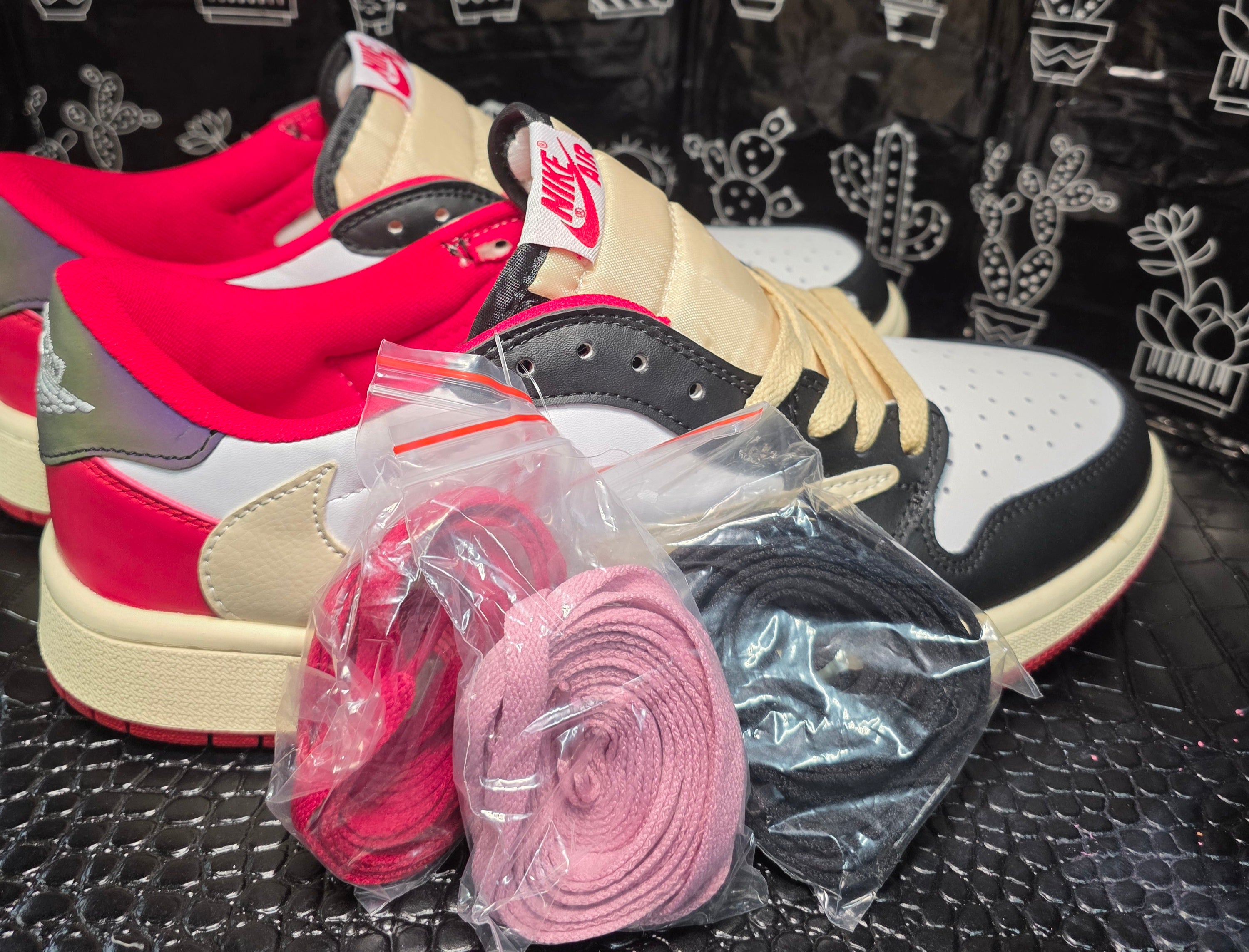 Jordan 1 Low “Travis Scott × Fragment Inspired Design – Red &amp; Black”  Fantasy Colorway US — 11 & 12 — New