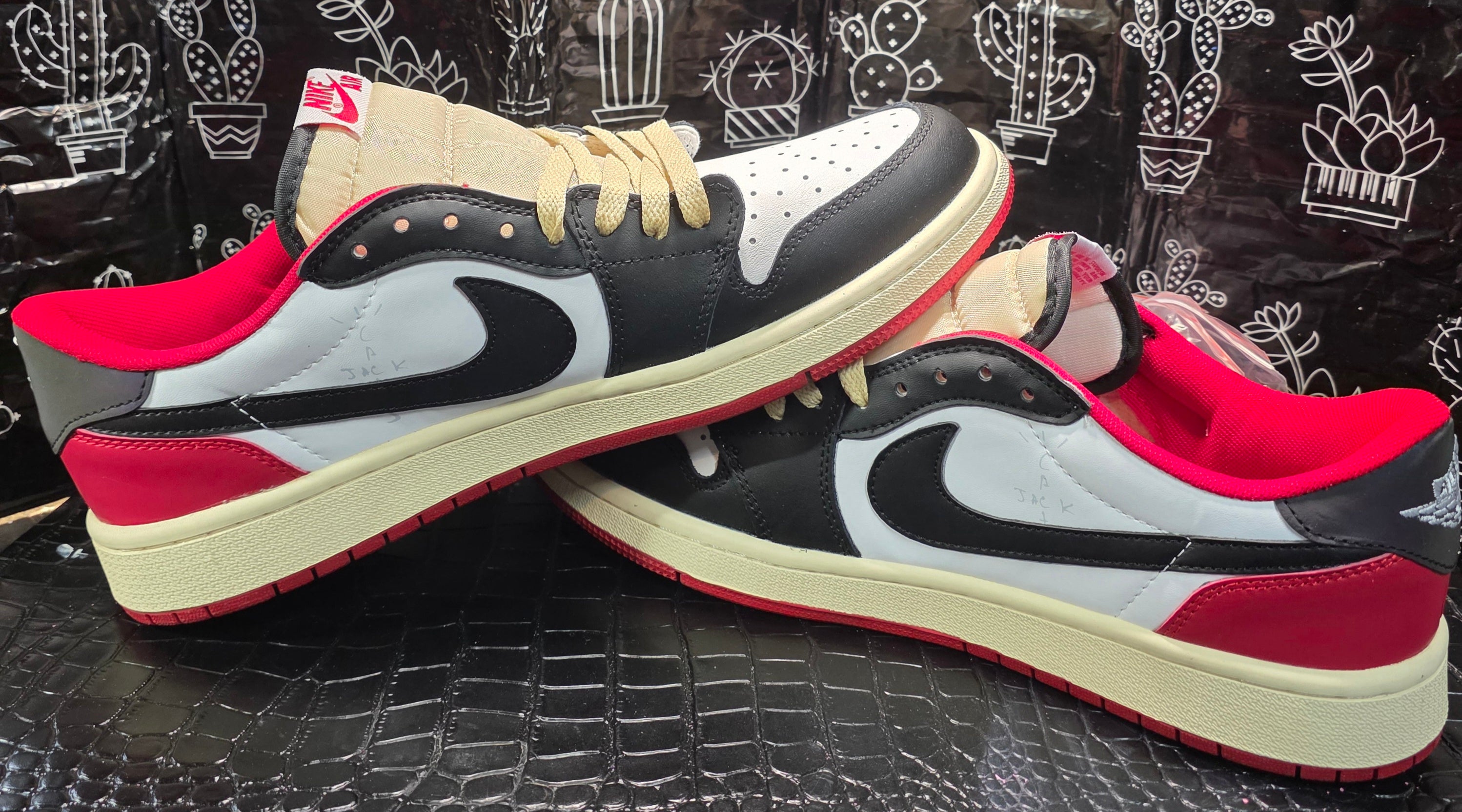 Jordan 1 Low “Travis Scott × Fragment Inspired Design – Red &amp; Black”  Fantasy Colorway US — 11 & 12 — New