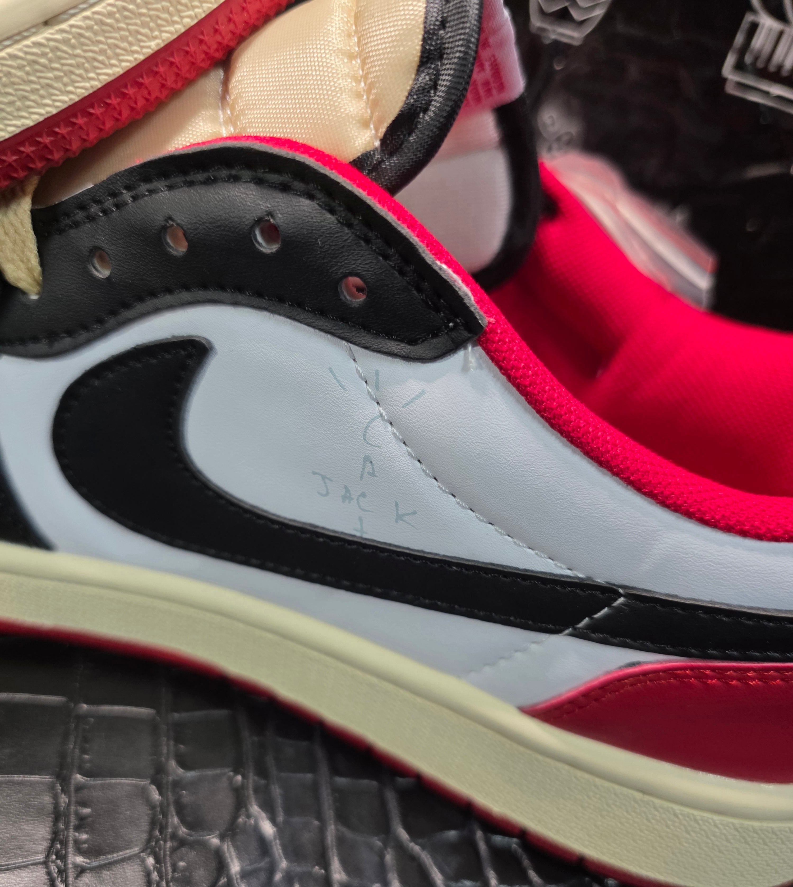 Jordan 1 Low “Travis Scott × Fragment Inspired Design – Red &amp; Black”  Fantasy Colorway US — 11 & 12 — New