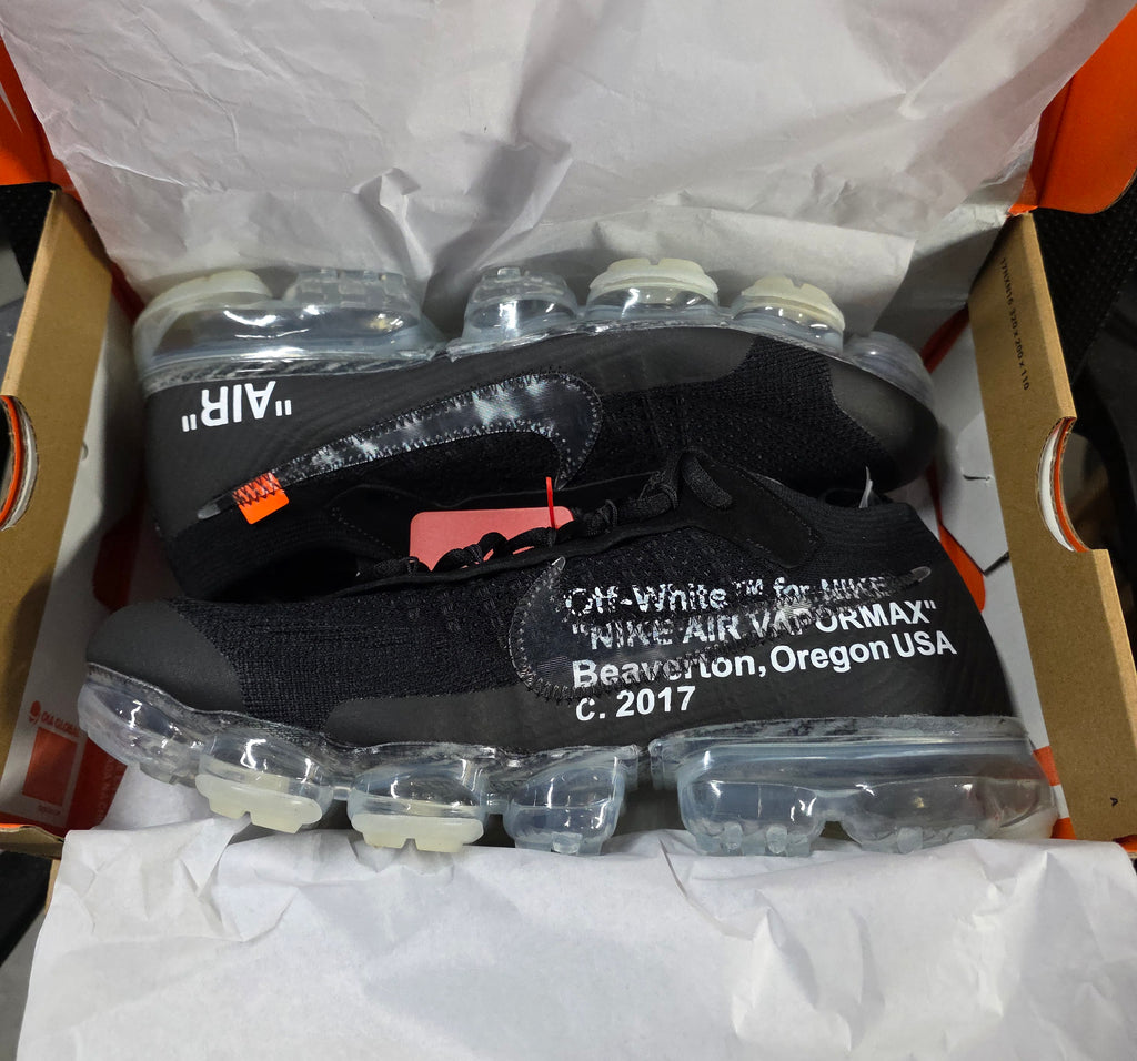 Off‑White x Nike Air VaporMax Plus — Black w/ Clear Air Units — 1:1 Spec — US 11