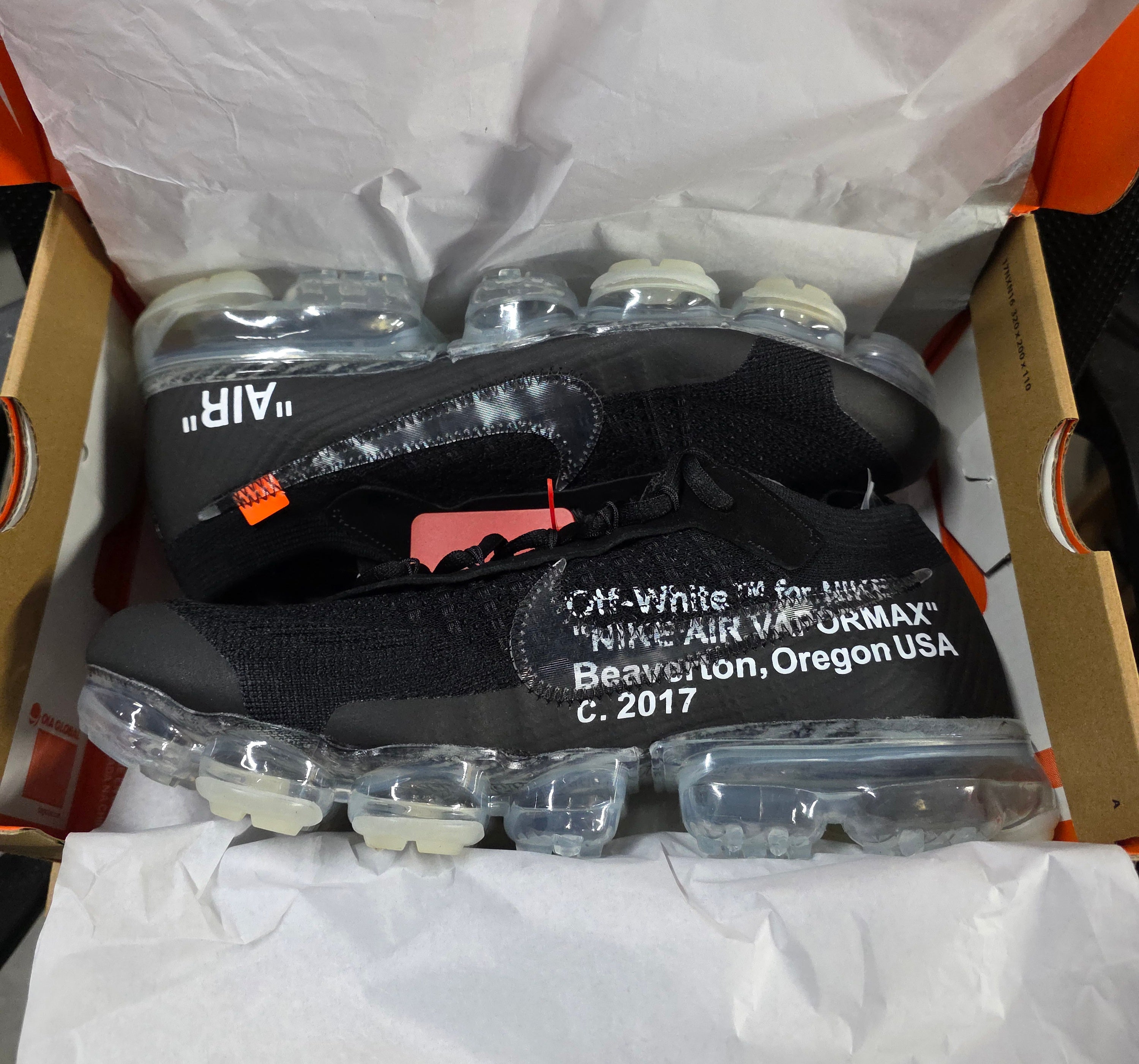 Off‑White x Nike Air VaporMax Plus — Black w/ Clear Air Units — 1:1 Spec — US 11