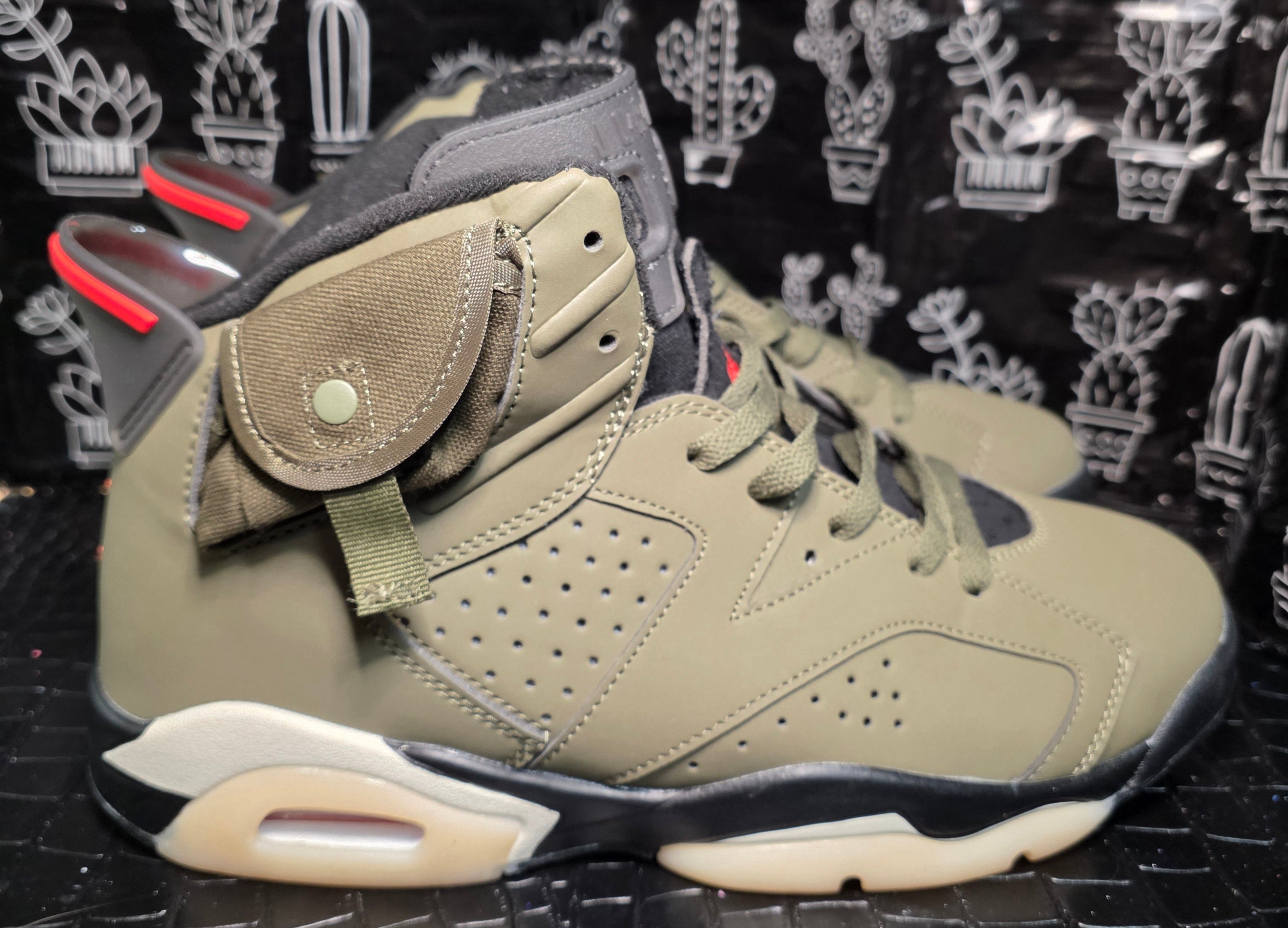 Jordan 6 Design Inspired (Travis Scott - "Cactus Jack-Olives") — US 11