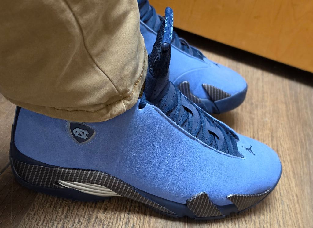 Jordan 14 - Design-Inspired “UNC-PE"  Custom Tributes — AJ14‑UNCPE‑1409