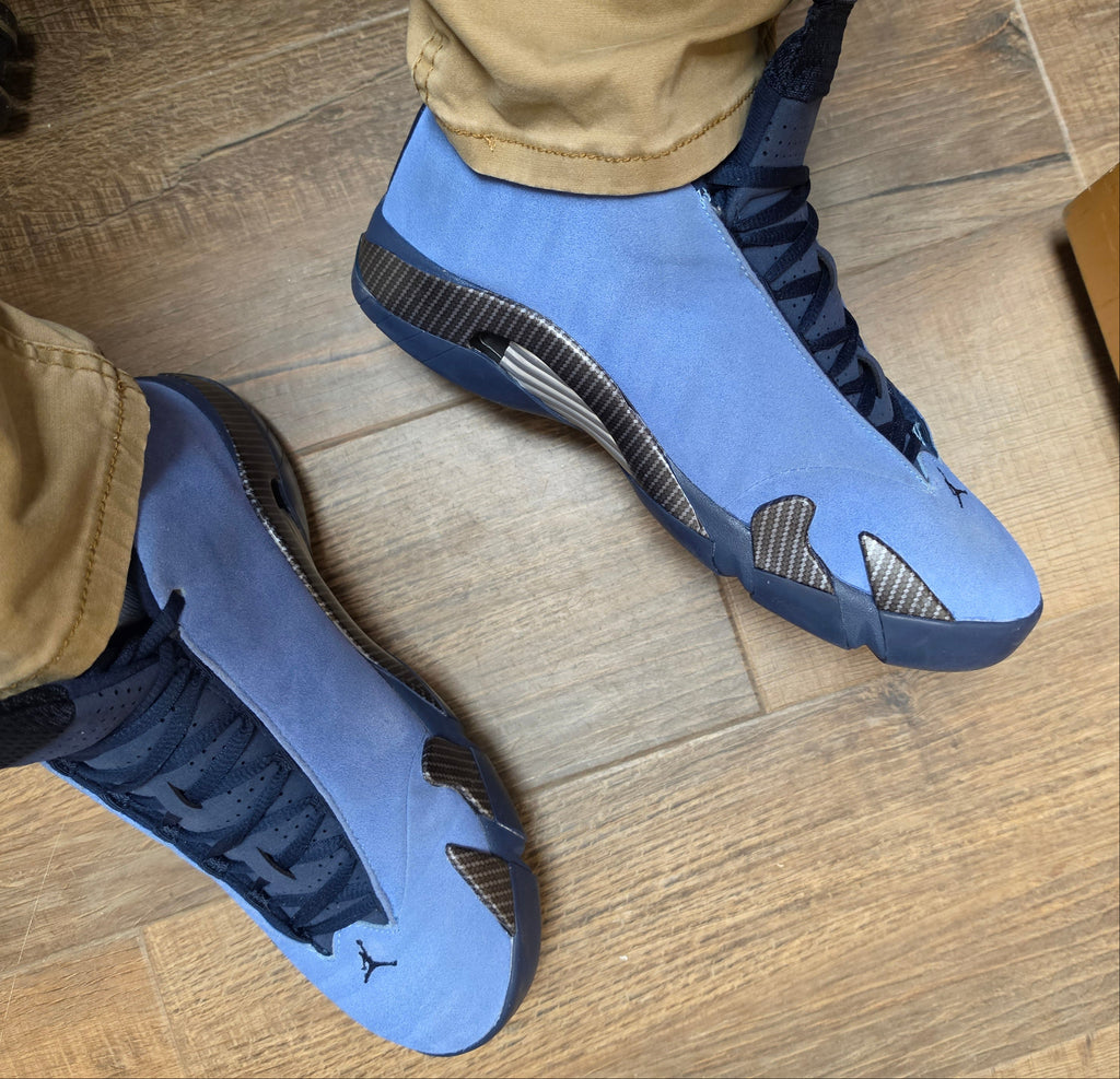 Jordan 14 - Design-Inspired “UNC-PE"  Custom Tributes — AJ14‑UNCPE‑1409