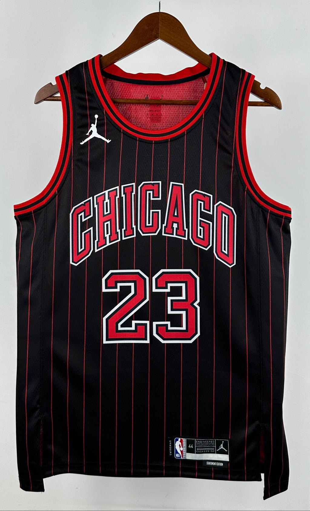 Chicago Bulls — Michael Jordan #23 Statement Edition Jersey (Black Pinstripe)