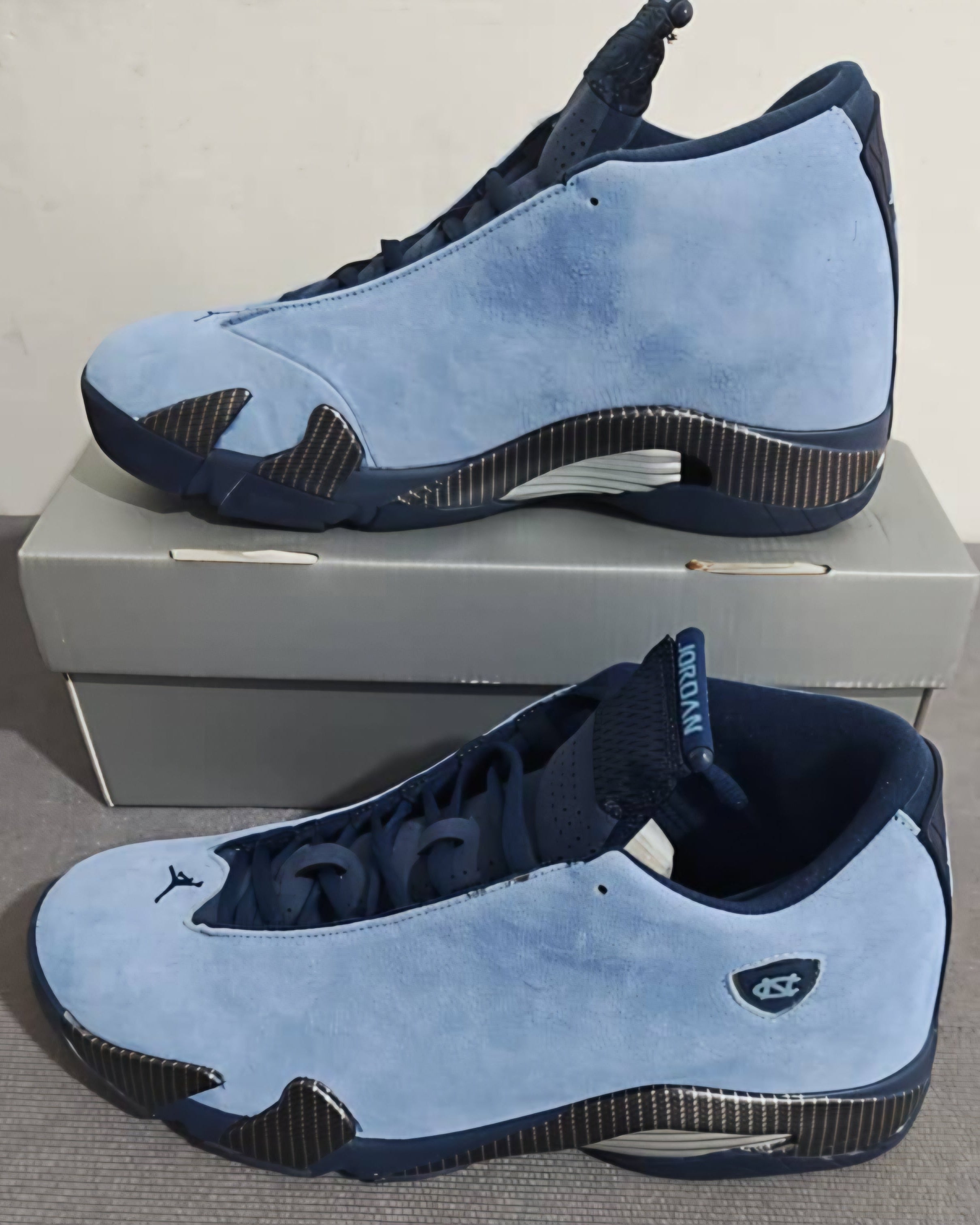 Jordan 14 - Design-Inspired “UNC-PE"  Custom Tributes — AJ14‑UNCPE‑1409