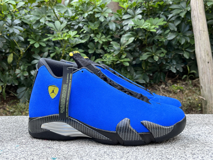 Jordan 14 Blue Ferrari Design-Inspired - Side View on Box