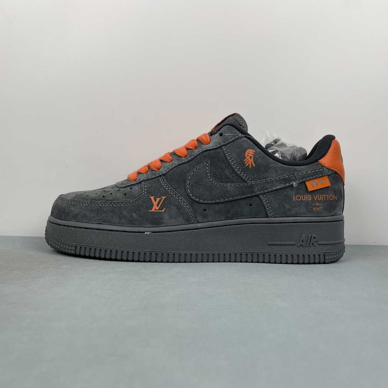 Air Force 1 – Design-Inspired "LV-Collab" Charcoal/Orange Fantasy Build AF1-032