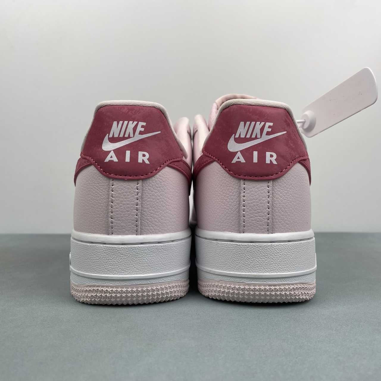 AF1-039 Love Letter Blush Burgundy – outsole view showing full tonal blush pink AF1 tread pattern