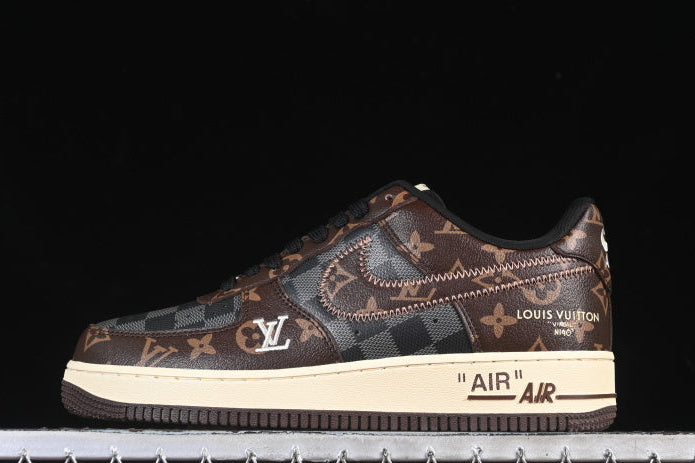 Nike Air Force 1 “LV Tribute – Dual Print” — Brown / Checkerboard — Design‑Inspired - AF1‑012