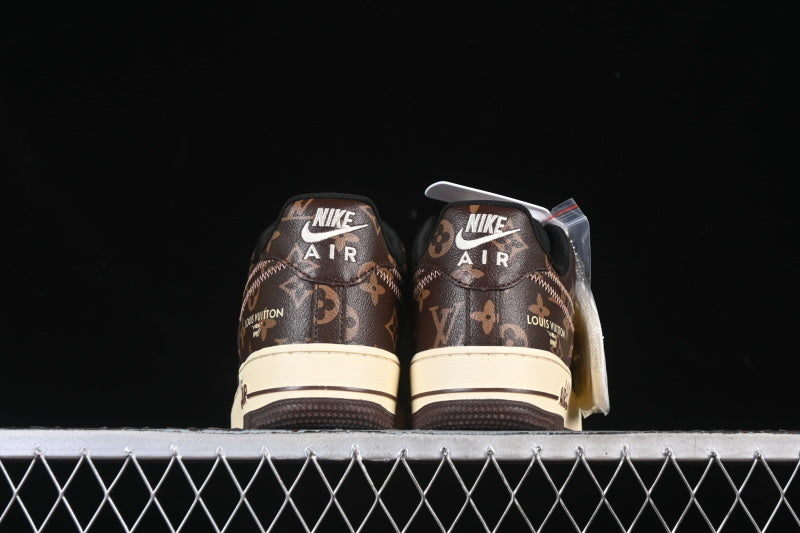 Nike Air Force 1 “LV Tribute – Dual Print” — Brown / Checkerboard — Design‑Inspired - AF1‑012