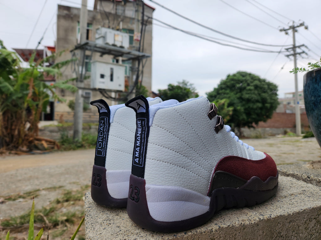 1200 — Jordan 12 “A Ma Maniére” — White/Burgundy — Design‑Inspired