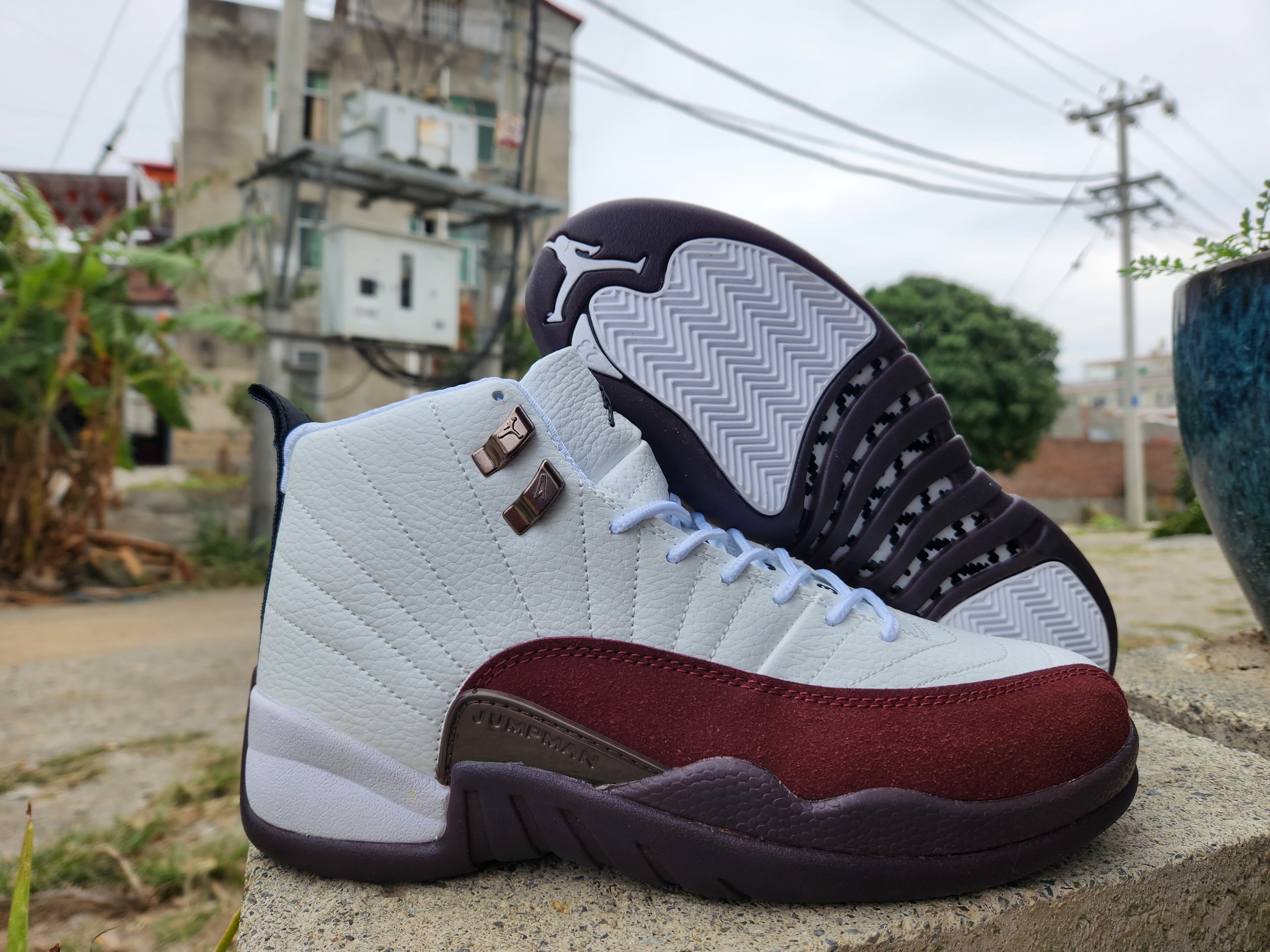 1200 — Jordan 12 “A Ma Maniére” — White/Burgundy — Design‑Inspired
