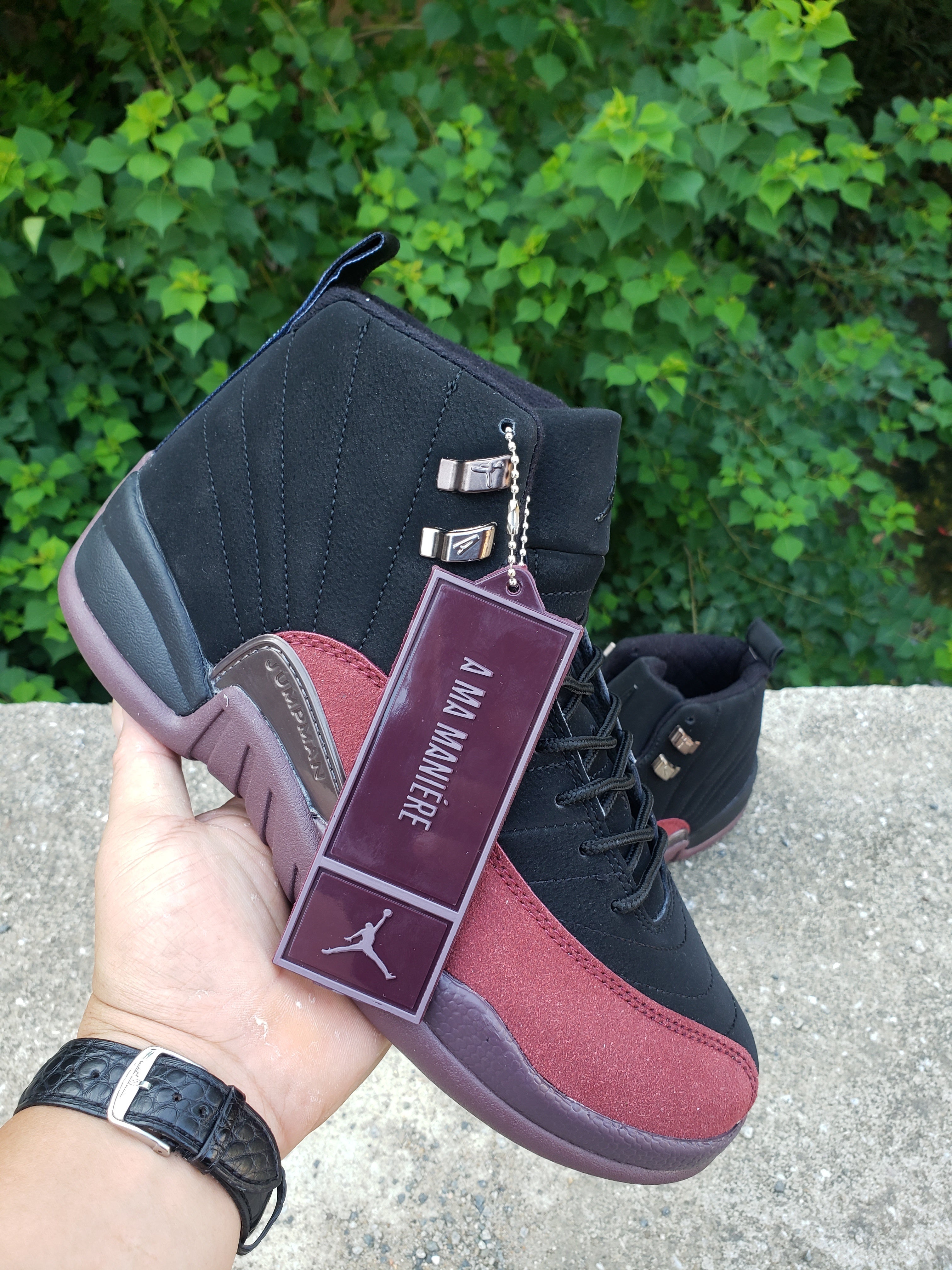 1201 — Jordan 12 “A Ma Maniére” — Black/Burgundy — Design‑Inspired