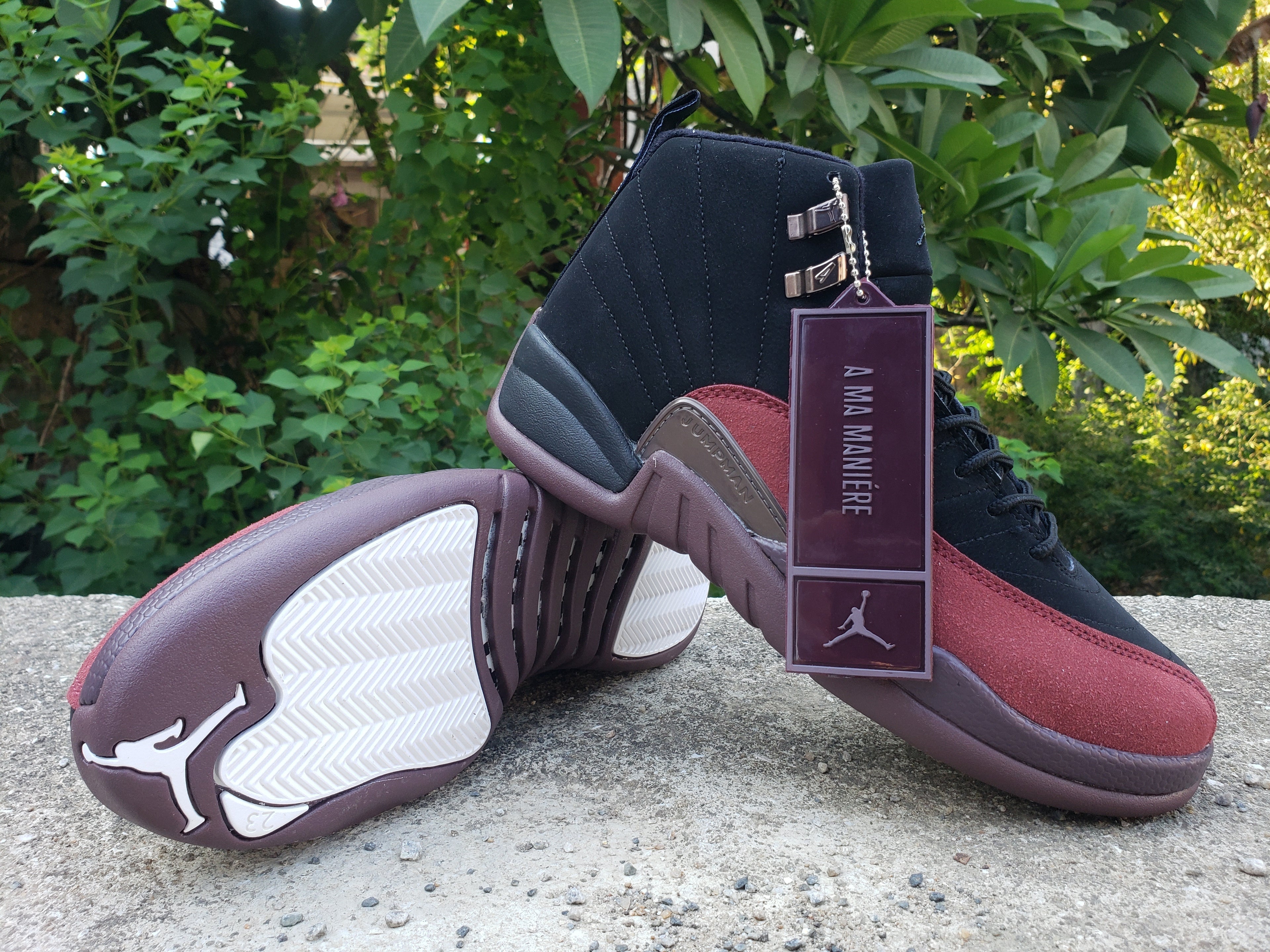 1201 — Jordan 12 “A Ma Maniére” — Black/Burgundy — Design‑Inspired