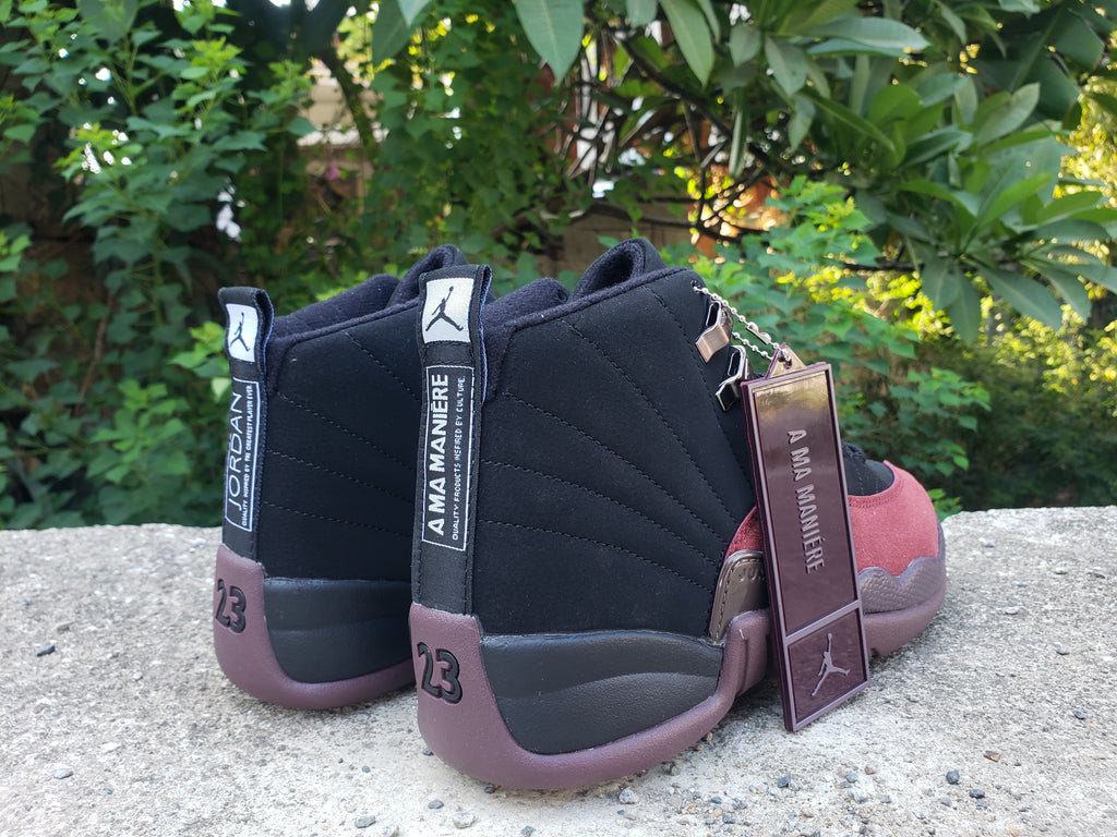 1201 — Jordan 12 “A Ma Maniére” — Black/Burgundy — Design‑Inspired