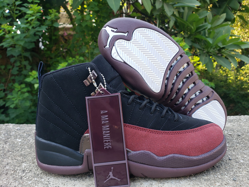 1201 — Jordan 12 “A Ma Maniére” — Black/Burgundy — Design‑Inspired