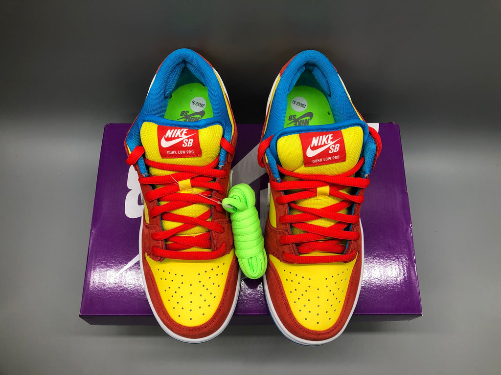 SBDNK‑017 — Nike SB Dunk Low “Bart Simpson” — Red/Yellow/Blue — Design‑Inspired