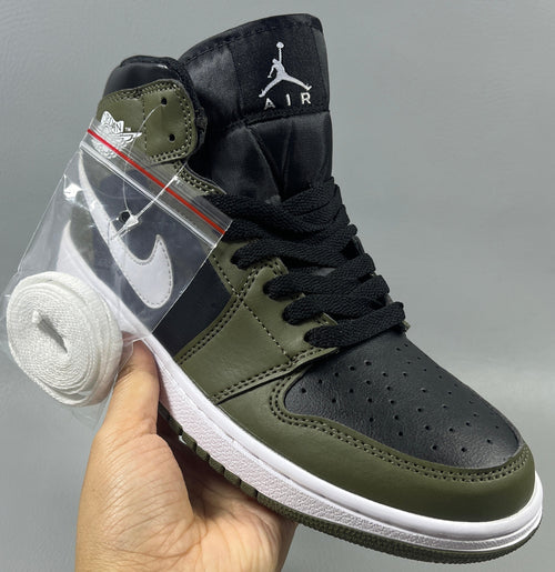004 — Jordan 1 Mid “Black White Olive” — Design Inspired Sneaker