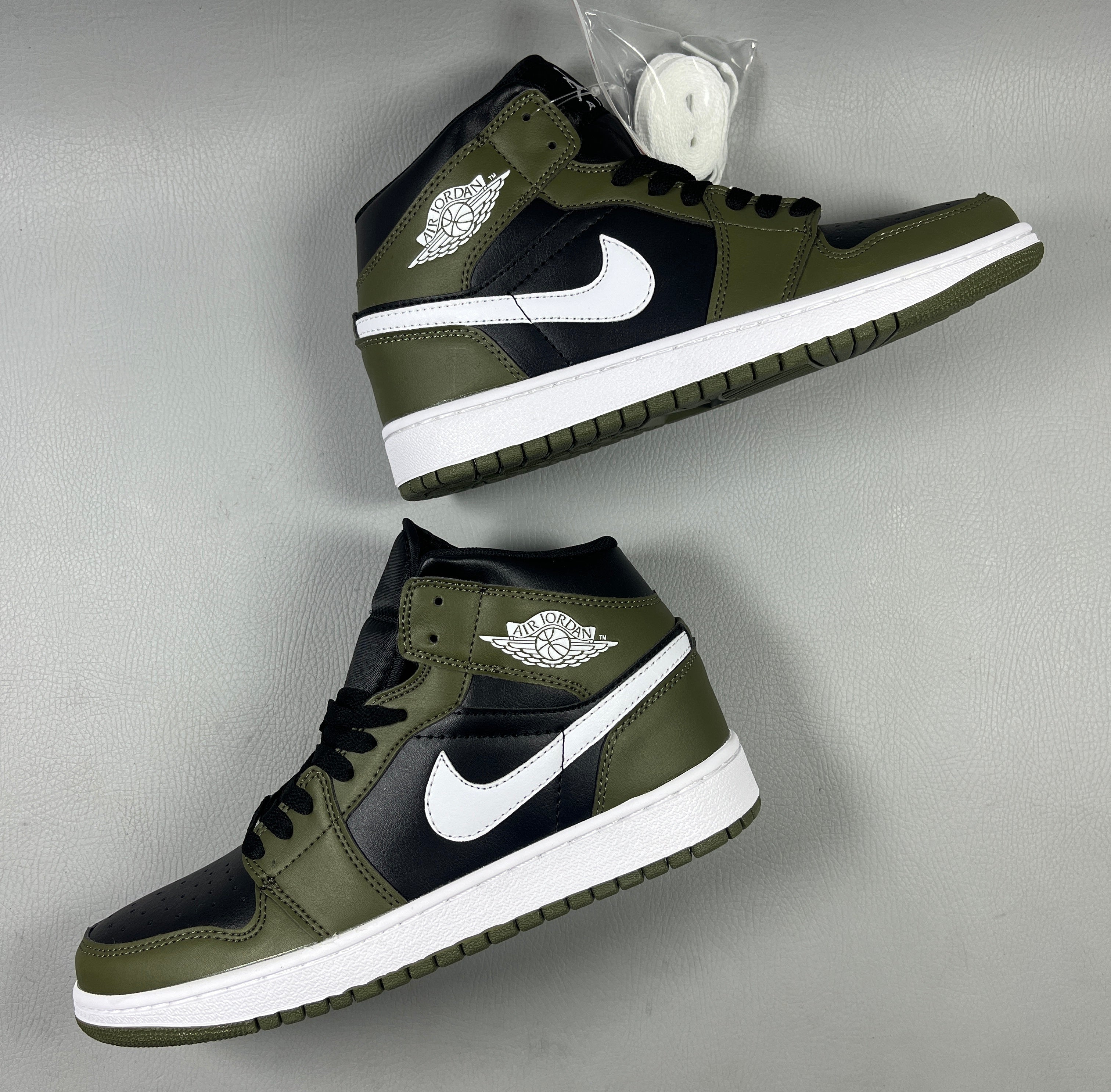 Jordan 1 Mid – Design-Inspired "Black White Olive" Custom Tribute Build AJ1-OLVB-MID-004