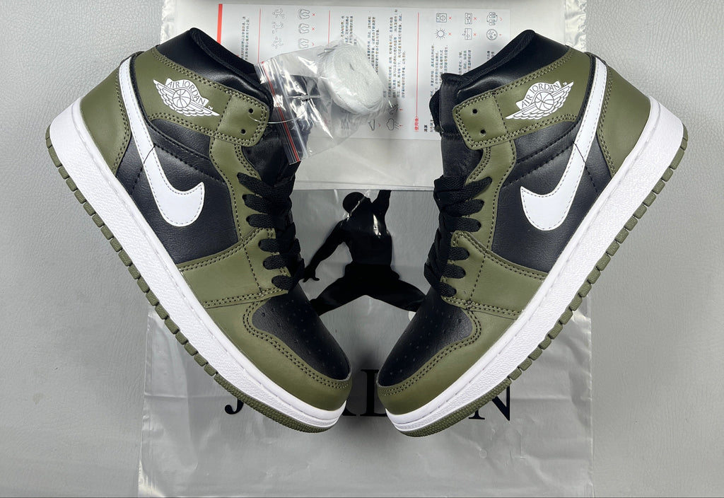 Jordan 1 Mid – Design-Inspired "Black White Olive" Custom Tribute Build AJ1-OLVB-MID-004