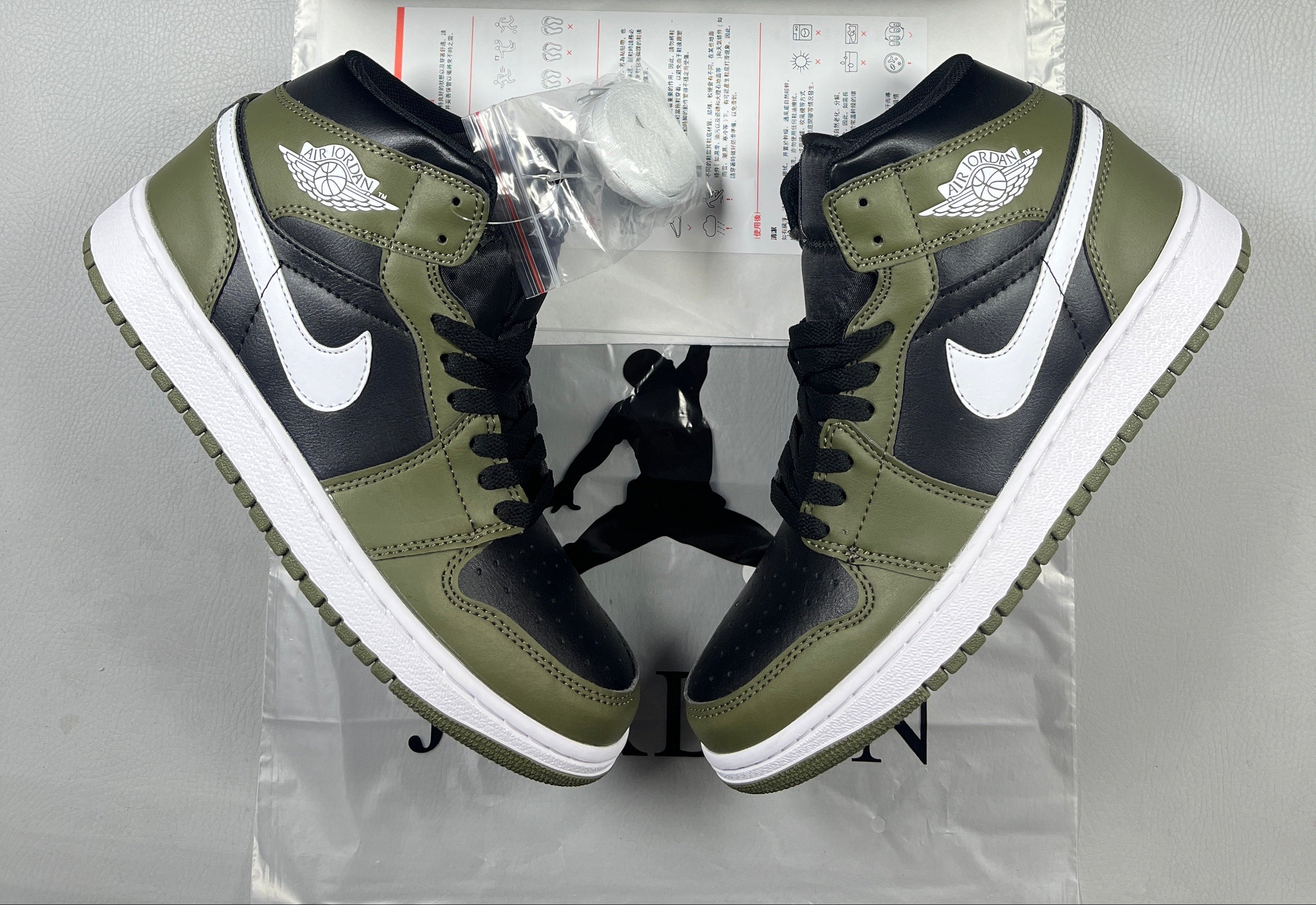 Jordan 1 Mid – Design-Inspired "Black White Olive" Custom Tribute Build AJ1-OLVB-MID-004