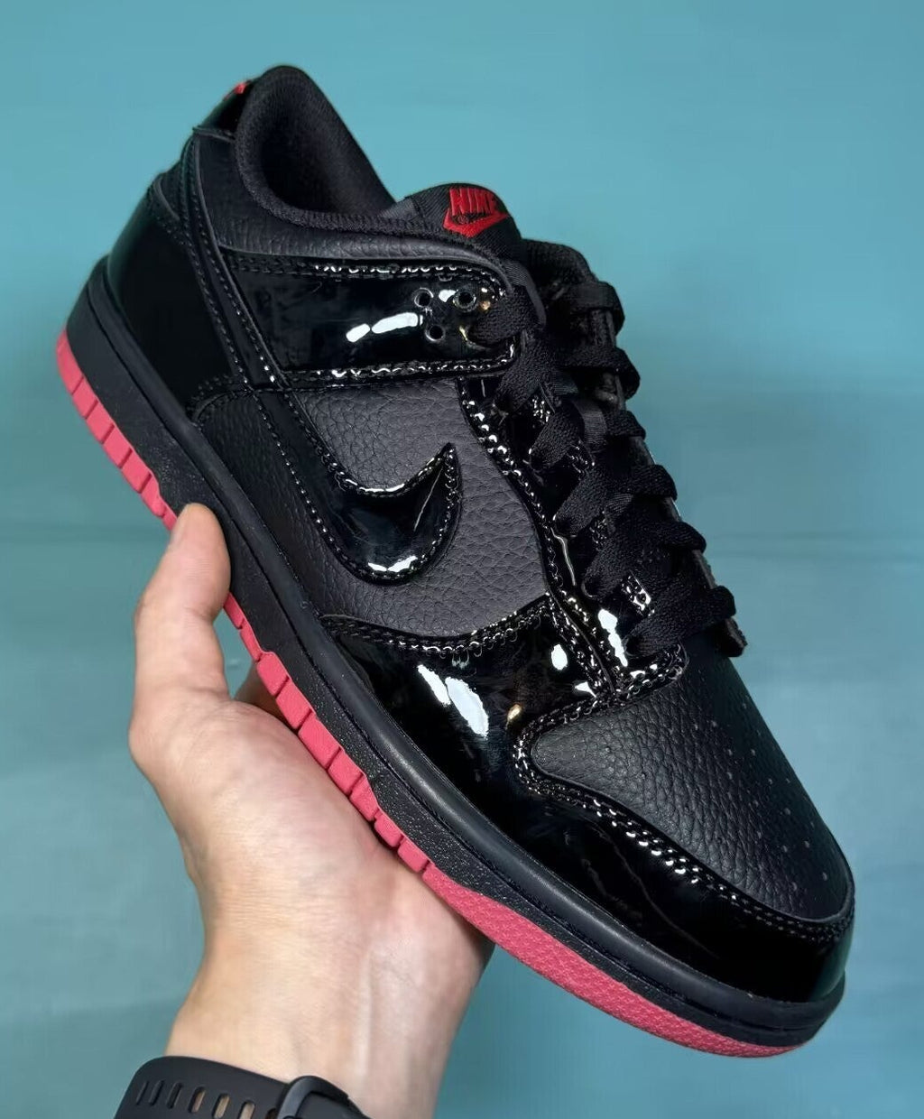 SBDNK‑001 — Nike SB Dunk Low “Black Mafia Patent” — Black/Red — Design‑Inspired