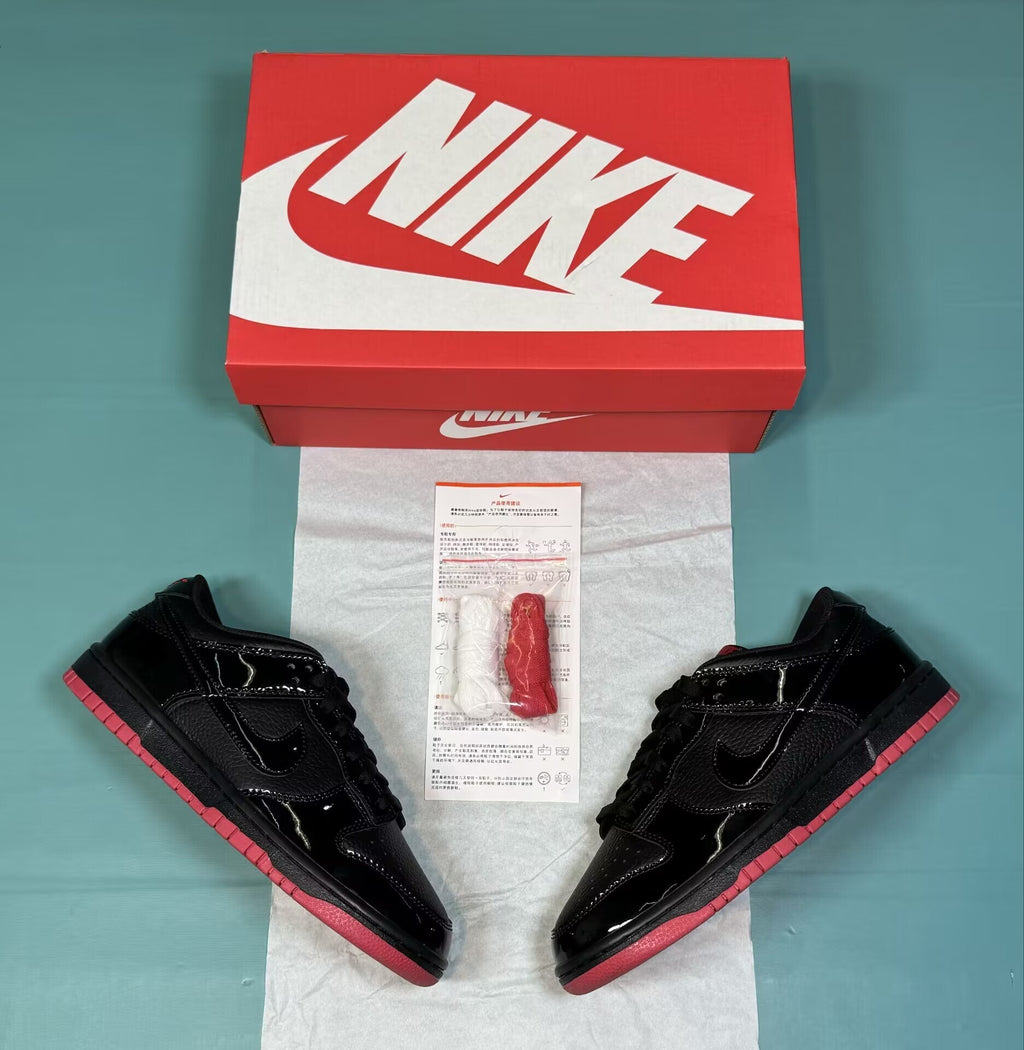 SBDNK‑001 — Nike SB Dunk Low “Black Mafia Patent” — Black/Red — Design‑Inspired