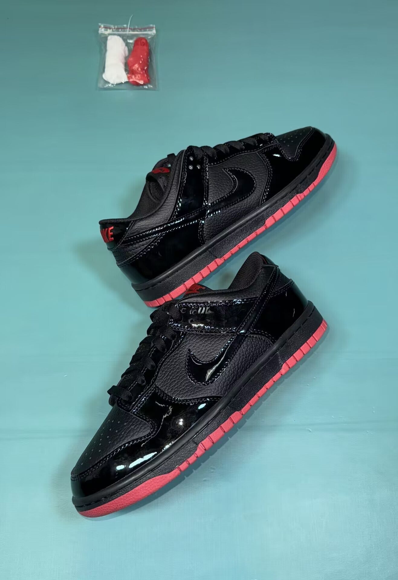 SBDNK‑001 — Nike SB Dunk Low “Black Mafia Patent” — Black/Red — Design‑Inspired
