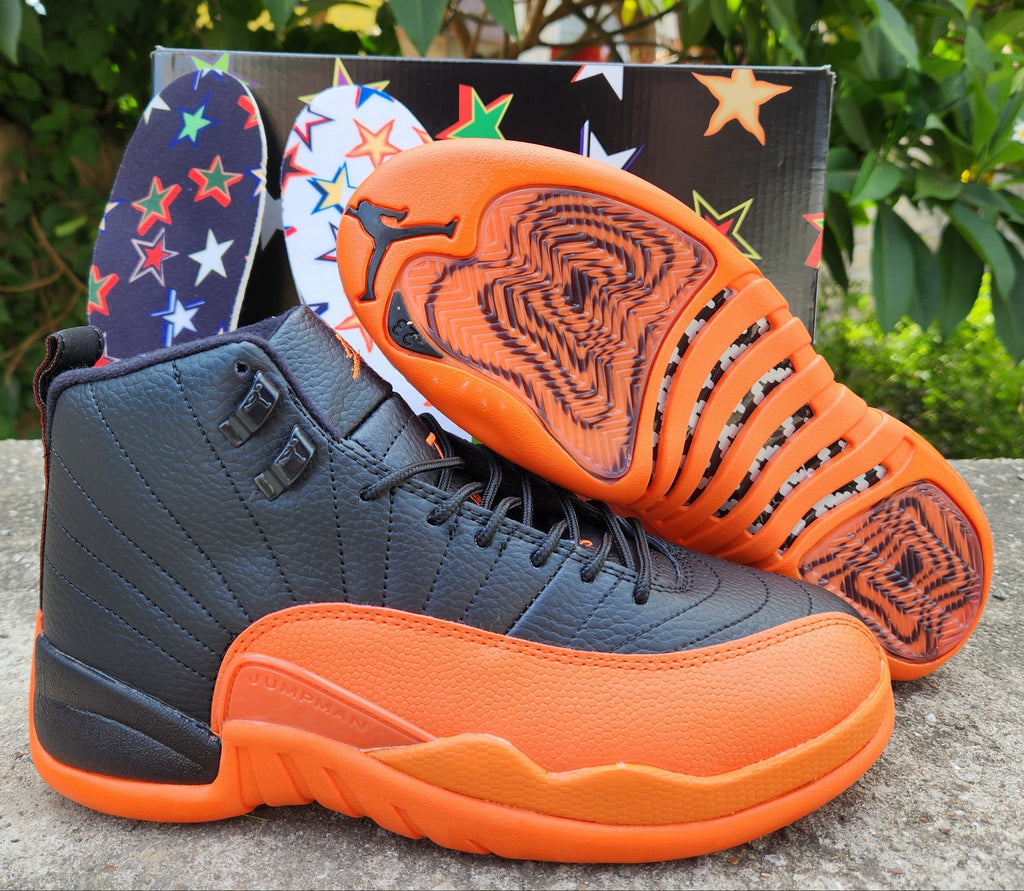 1203 — Jordan 12 “Brilliant Orange” — White/Orange — Design‑Inspired