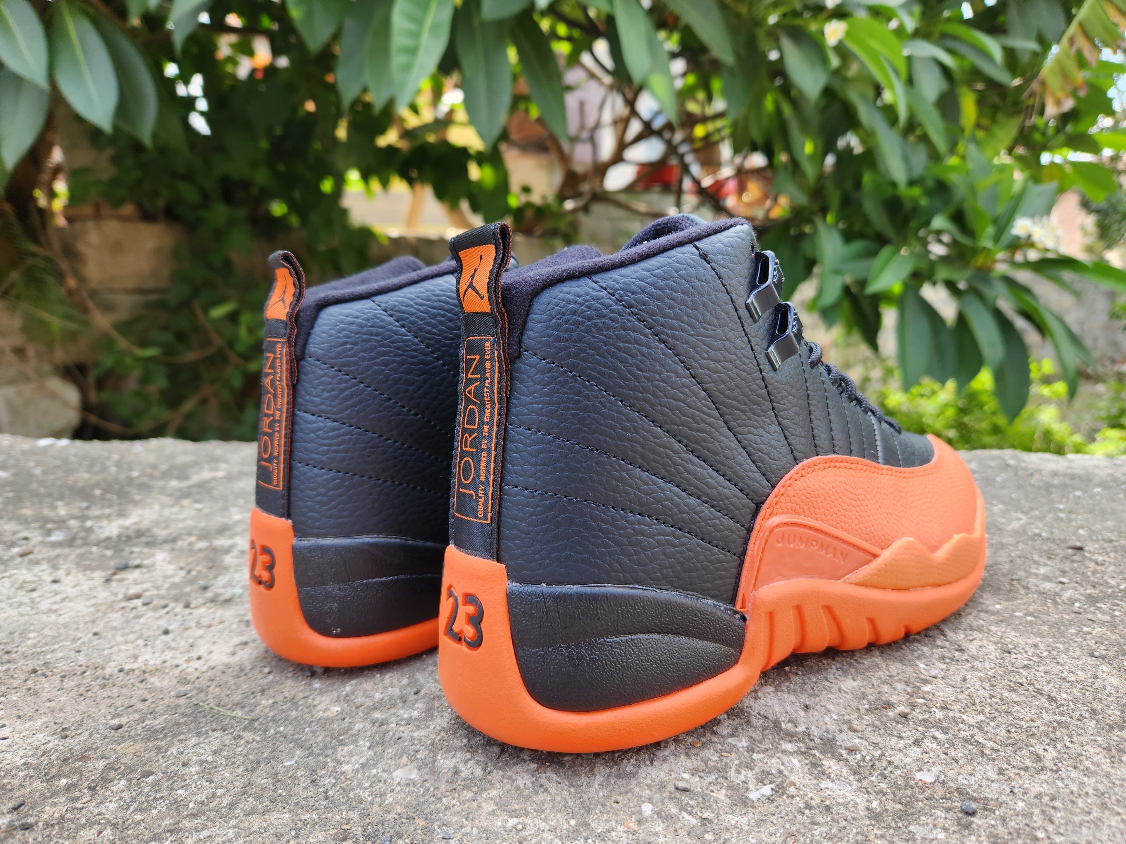 1203 — Jordan 12 “Brilliant Orange” — White/Orange — Design‑Inspired