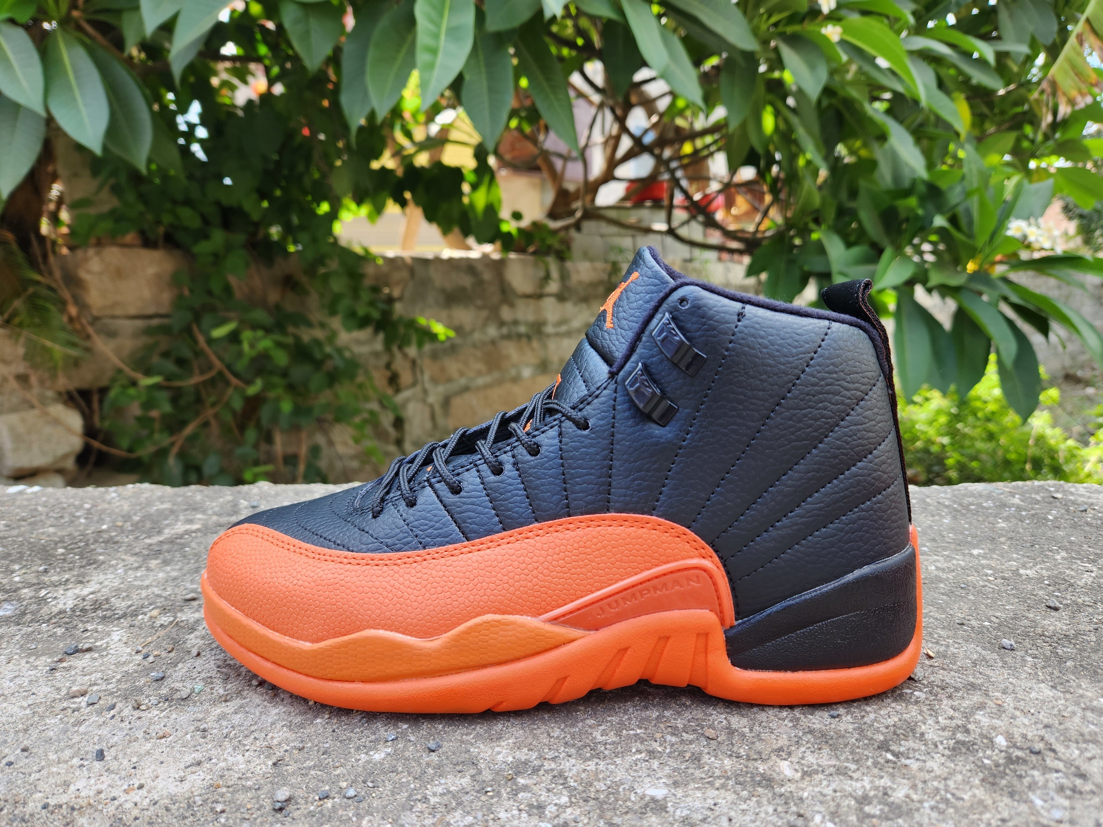 1203 — Jordan 12 “Brilliant Orange” — White/Orange — Design‑Inspired