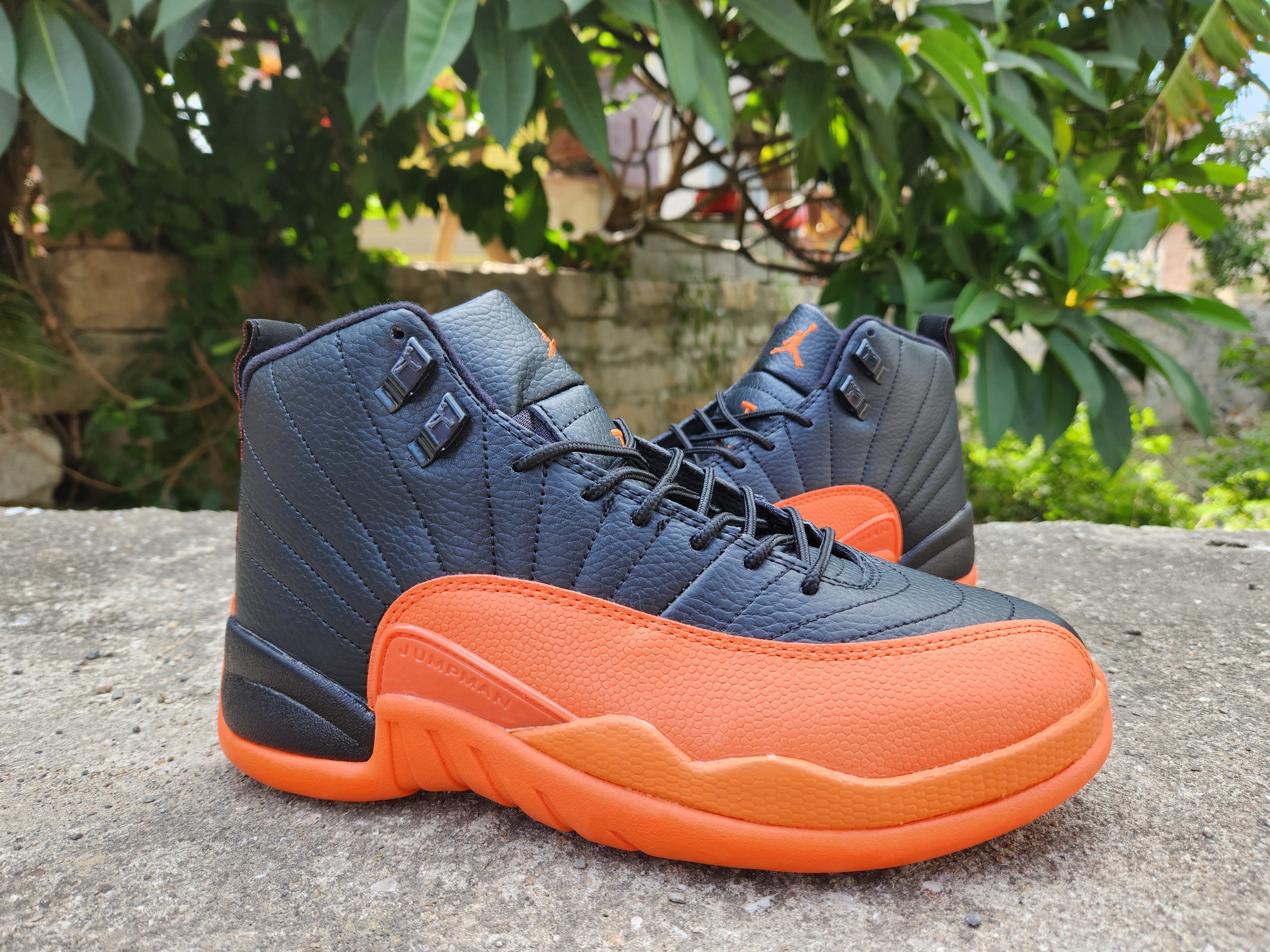 1203 — Jordan 12 “Brilliant Orange” — White/Orange — Design‑Inspired