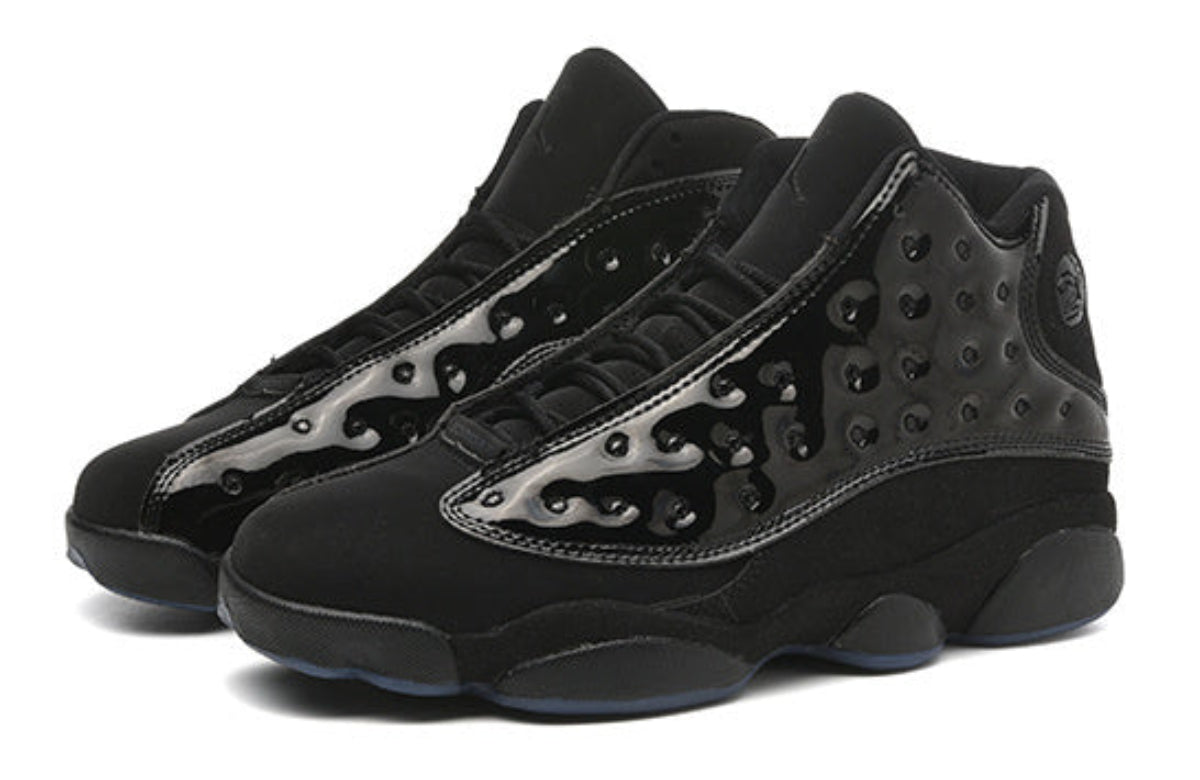 1304 — Jordan 13 “Cap and Gown” — Triple Black — Design‑Inspired