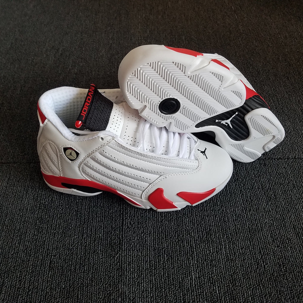 1401 — Jordan 14 “Candy Cane” — White/Varsity Red/Black — Design‑Inspired