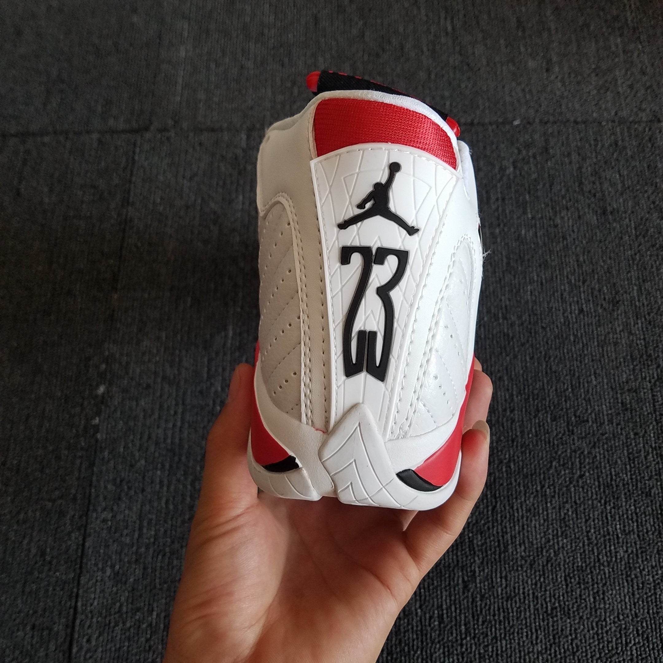 1401 — Jordan 14 “Candy Cane” — White/Varsity Red/Black — Design‑Inspired