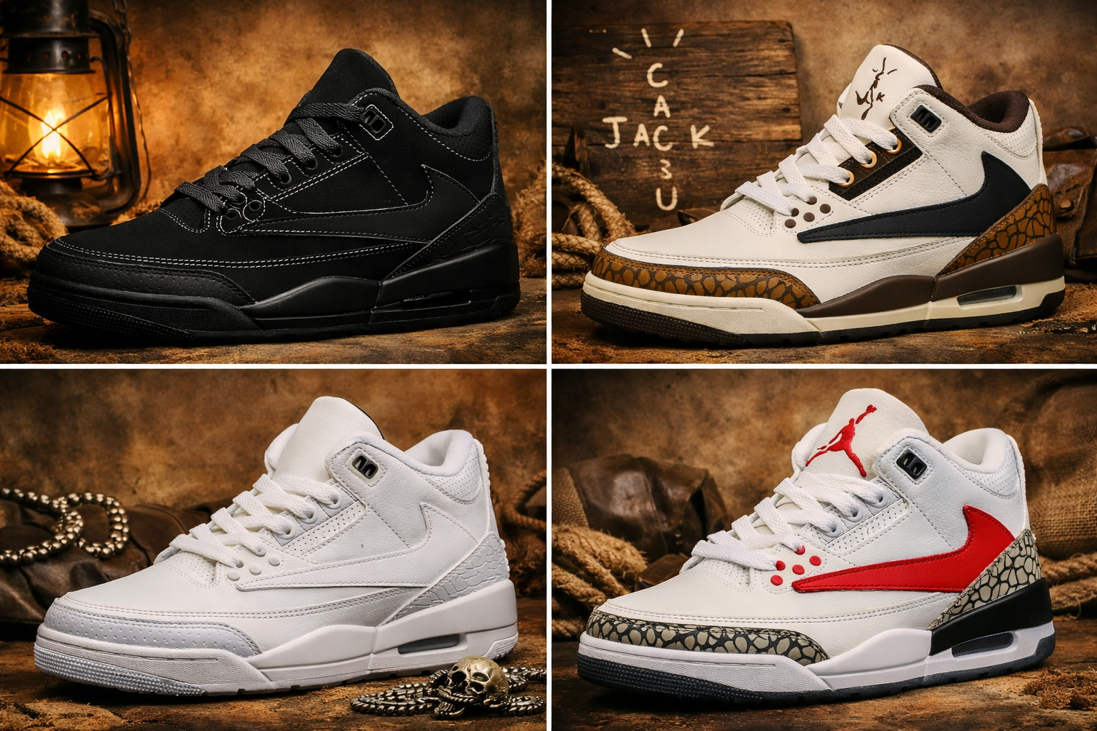 Jordan 3 - Design-Inspired "Travis Scott Fantasy Collabs" Custom Tribute Build AJ3-TS4P-341