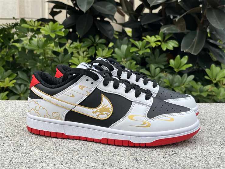 SBDNK‑007 — Nike SB Dunk Low “Reverse Year of the Dragon” — Black/White/Gold/Red — Design‑Inspired
