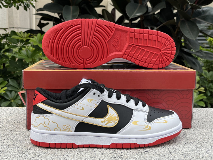 SBDNK‑007 — Nike SB Dunk Low “Reverse Year of the Dragon” — Black/White/Gold/Red — Design‑Inspired
