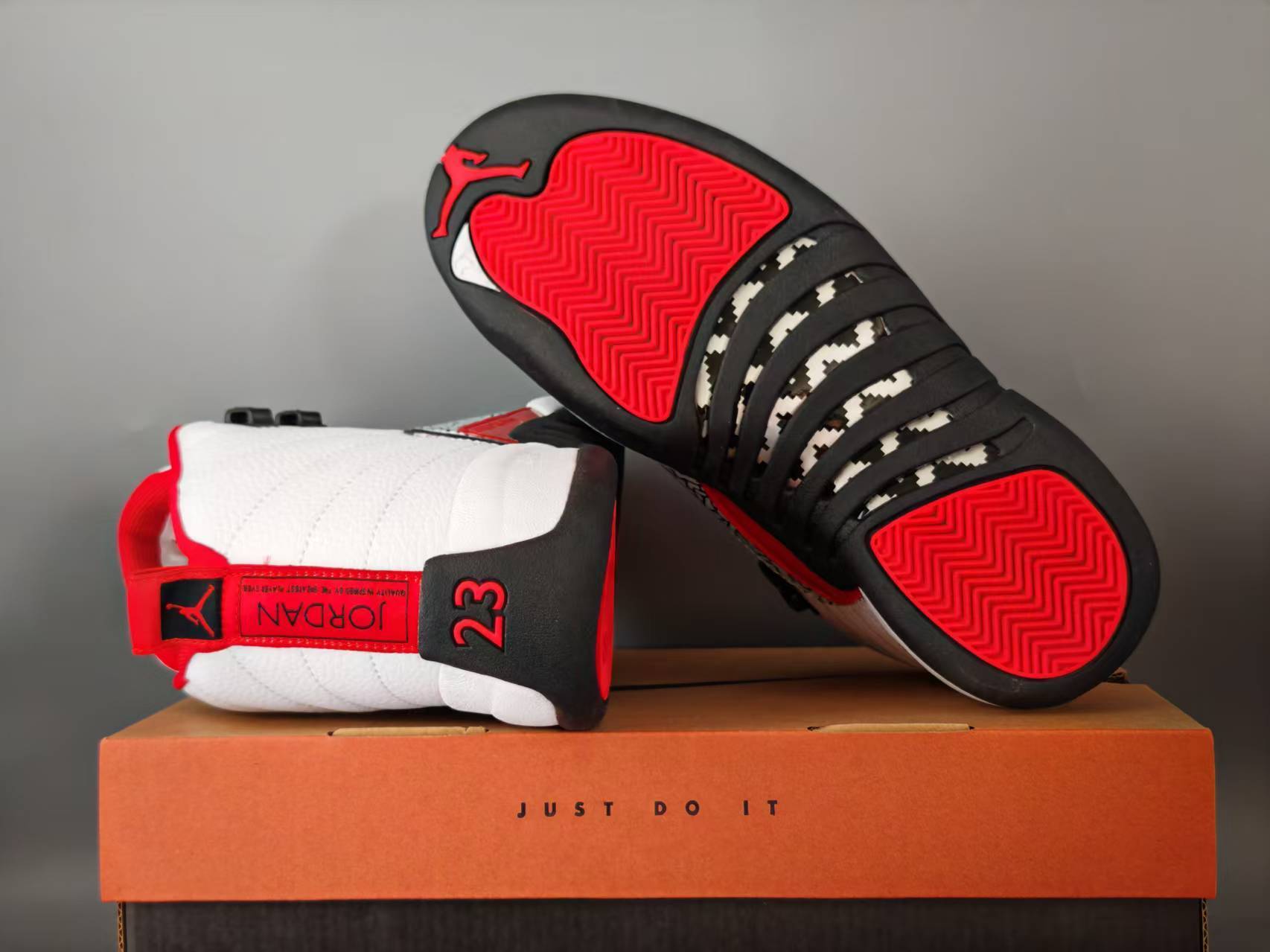 1206 — Jordan 12 “Elephant Print” — White/Red/Black — Design‑Inspired