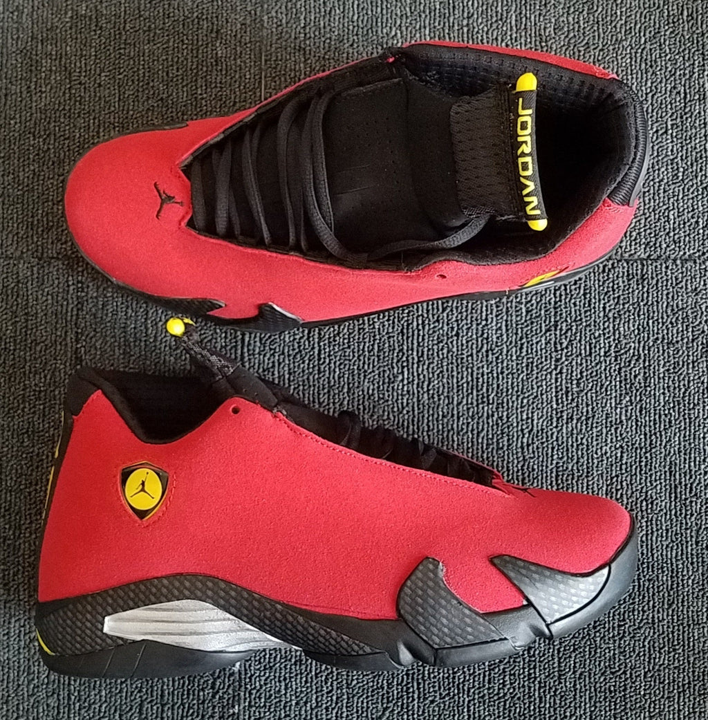 1402 — Jordan 14 “Red Ferrari” — Varsity Red/Black/Carbon — Design‑Inspired