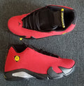 1402 — Jordan 14 “Red Ferrari” — Varsity Red/Black/Carbon — Design‑Inspired