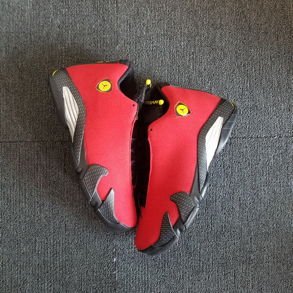 1402 — Jordan 14 “Red Ferrari” — Varsity Red/Black/Carbon — Design‑Inspired