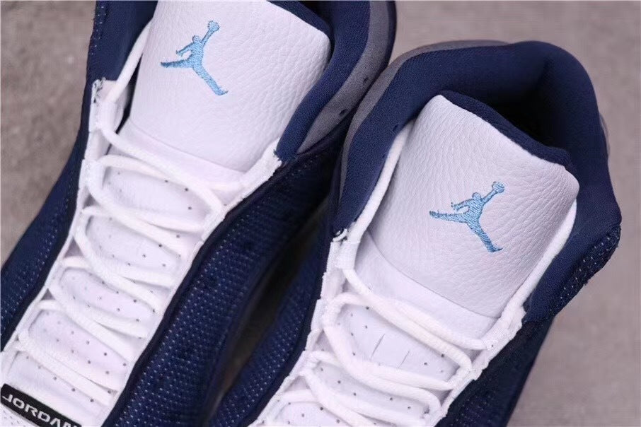 1307 — Jordan 13 “Flint” — Navy/Grey/White — Design‑Inspired