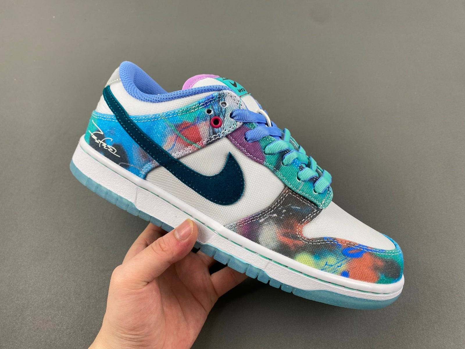 SB‑041 SB Dunk “Futura Laboratories” — Bleached / Blush (F&F) — Design‑Inspired Customs