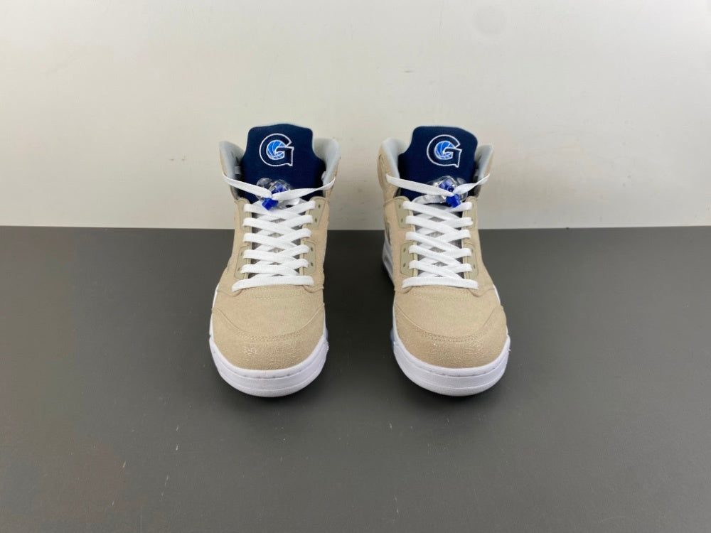 Jordan 5 Design-Inspired - "Hoyas PE" "Khaki & Navy" Custom Tribute - AJ5-HOYAPE-529D