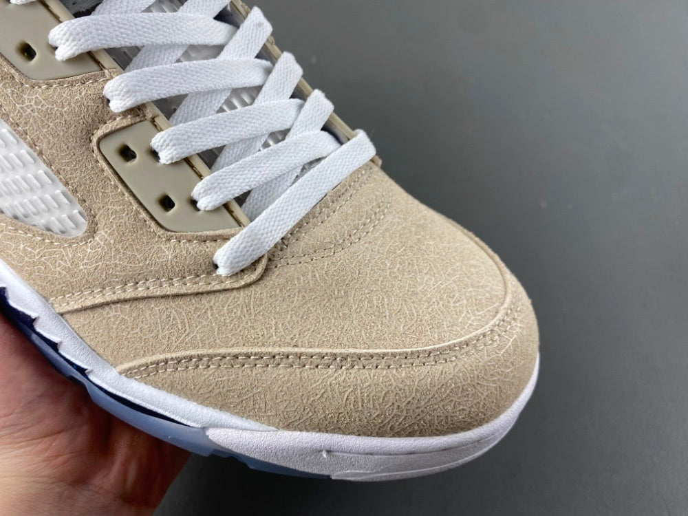 Jordan 5 Design-Inspired - "Hoyas PE" "Khaki & Navy" Custom Tribute - AJ5-HOYAPE-529D