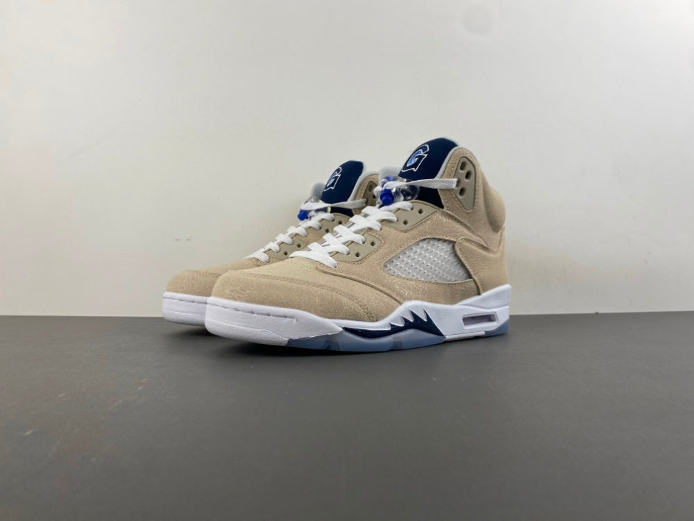 Jordan 5 Design-Inspired - "Hoyas PE" "Khaki & Navy" Custom Tribute - AJ5-HOYAPE-529D