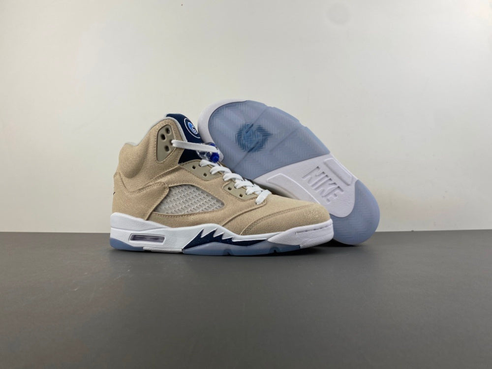 Jordan 5 Design-Inspired - "Hoyas PE" "Khaki & Navy" Custom Tribute - AJ5-HOYAPE-529D