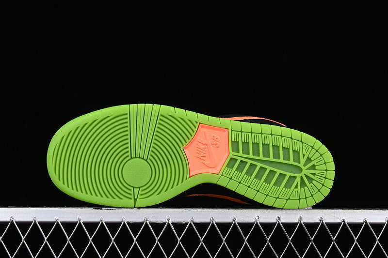 SBDNK‑019 — Nike SB Dunk Low “Night of Mischief” — Black/Orange/Purple/Volt — Design‑Inspired